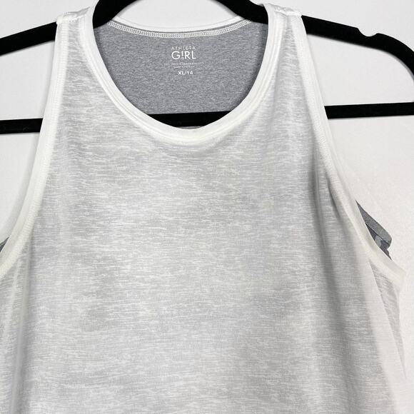Athleta Girl XLarge 14 Tie Breaker Tank Top Camo Gray White Double Layer Active - Picture 3 of 14